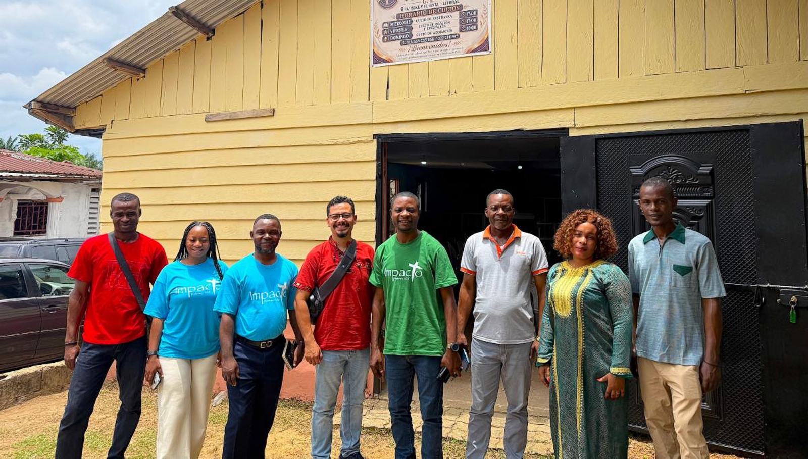 September 2026 church family outside a church in Equatorial Guinea aleluya